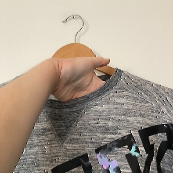 PINK VS VICTORIA'S SECRET Campus Crew Sweatshirt Gray Marled Paint Splatter XS - Picture 8 of 10